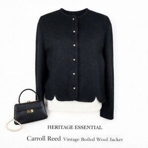 Vintage Boiled Wool Jacket Black 100% Wool Button Front Size 12